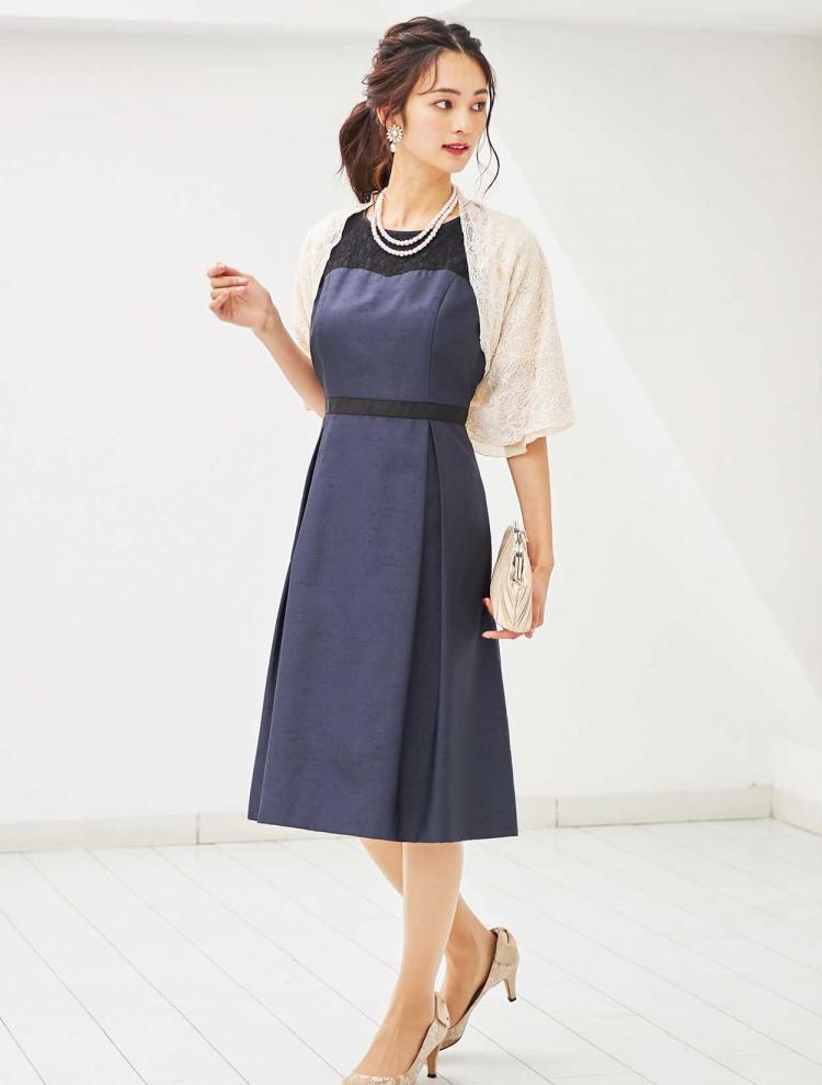 【LL】レース×シャンタンドレス（ネイビー）DPSET0408L