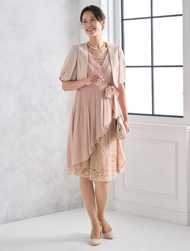 【M】授乳対応可・ビジュー付きラッフルドレス（ピンク）DPSET0415