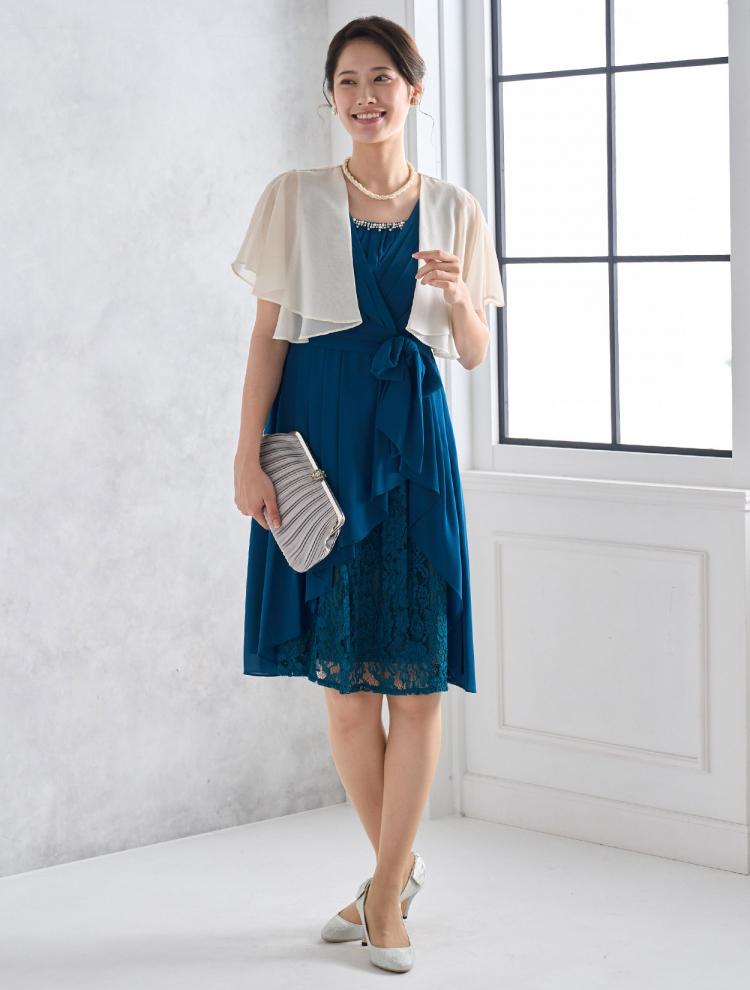 【M】授乳対応可・ビジュー付きラッフルドレス（ブルー）DPSET0416