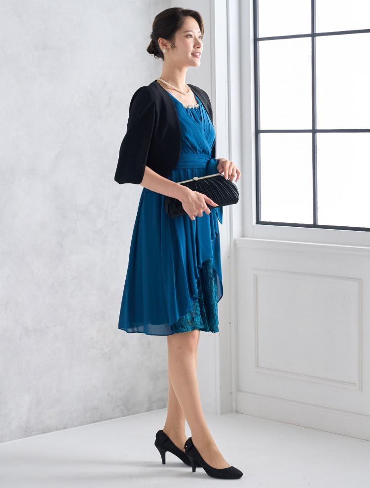 【M】授乳対応可・ビジュー付きラッフルドレス（ブルー）DPSET0417