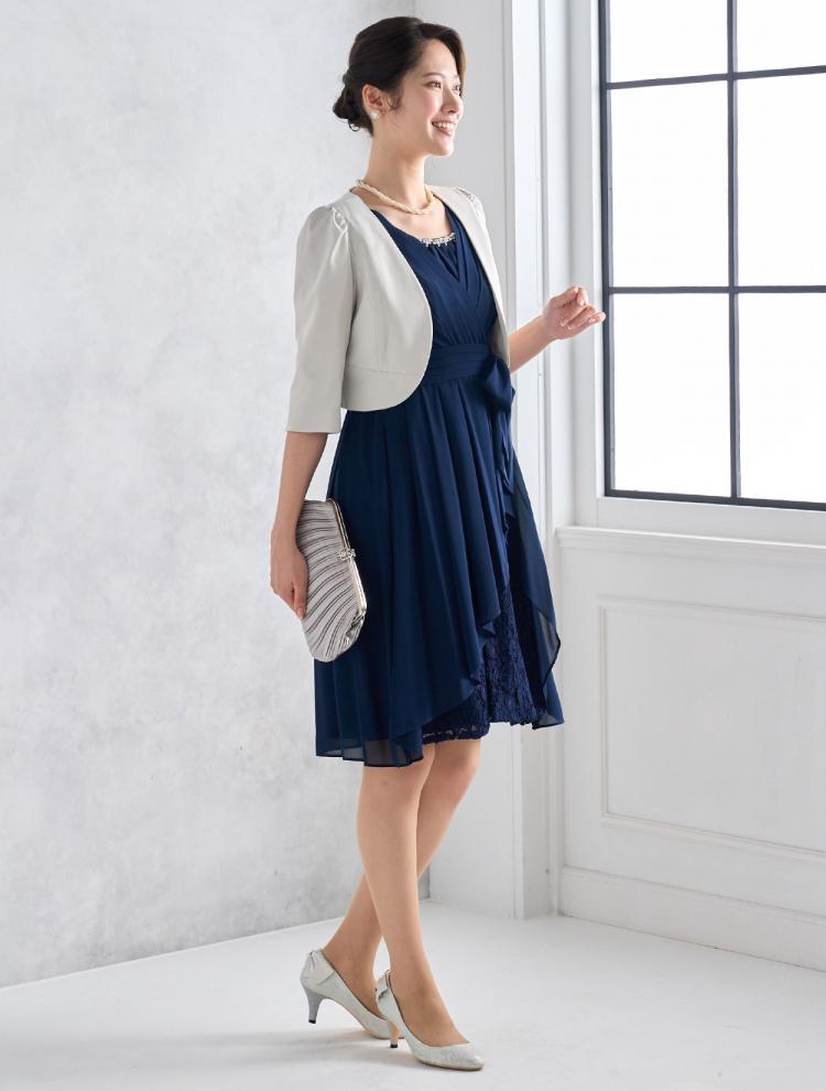【M】授乳対応可・ビジュー付きラッフルドレス（ネイビー）DPSET0419