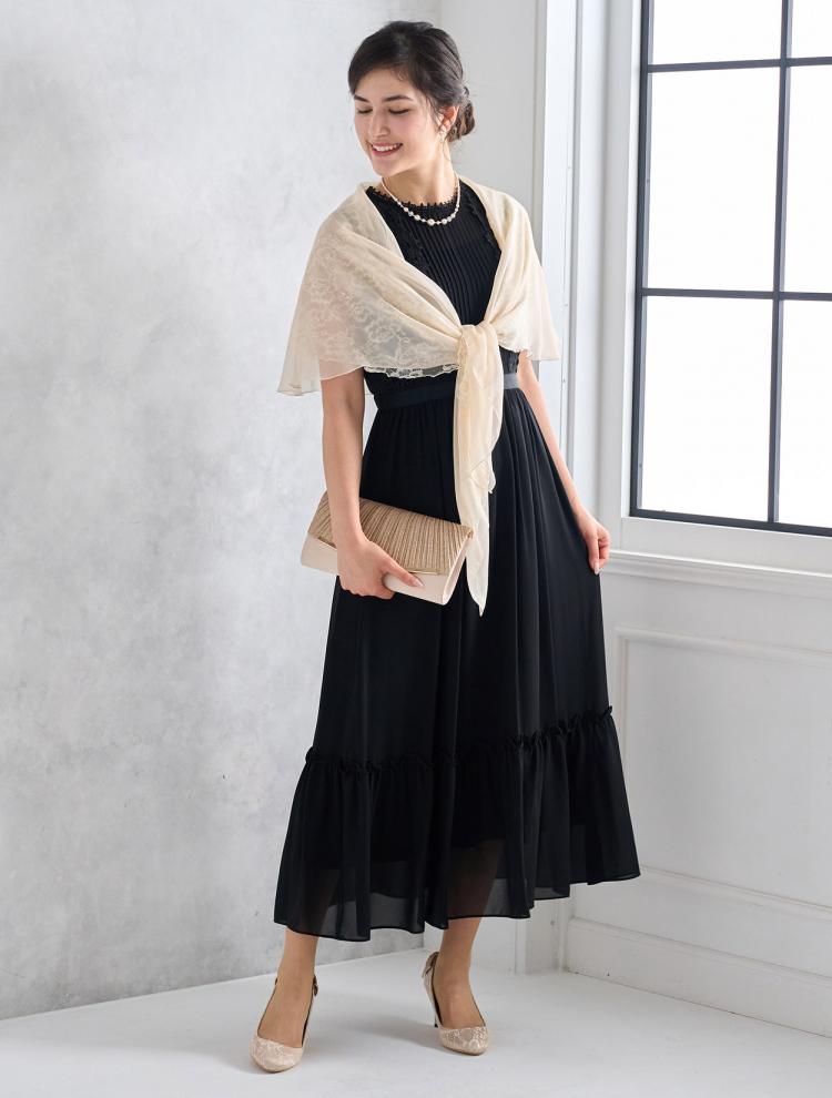 ネイビー シフォン ドレス インナードレス付き　17号 vanityME.couture. バニティミークチュール シフォンドレス 長袖