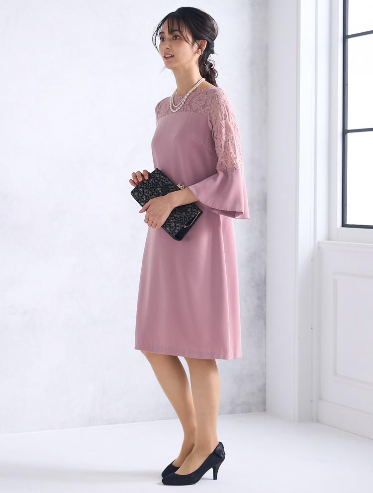 【M/L】フレアスリーブボックスドレス（ピンク）DPSET0534