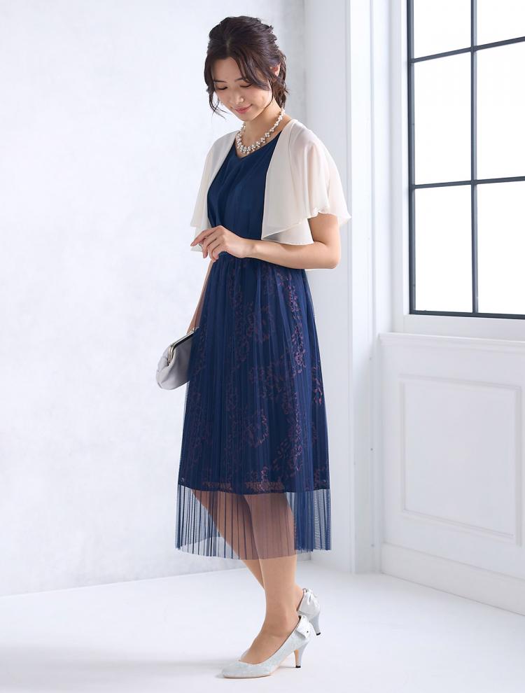 【M】フラワーチュールレースドレス（ネイビー）DPSET0561