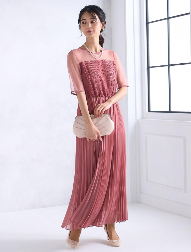 新品✨ Aimer Acret レース　切替　パーティドレス　ネイビー　M Aimer 【ドレス3点セット】ラッセルレースアンクル丈ドレス