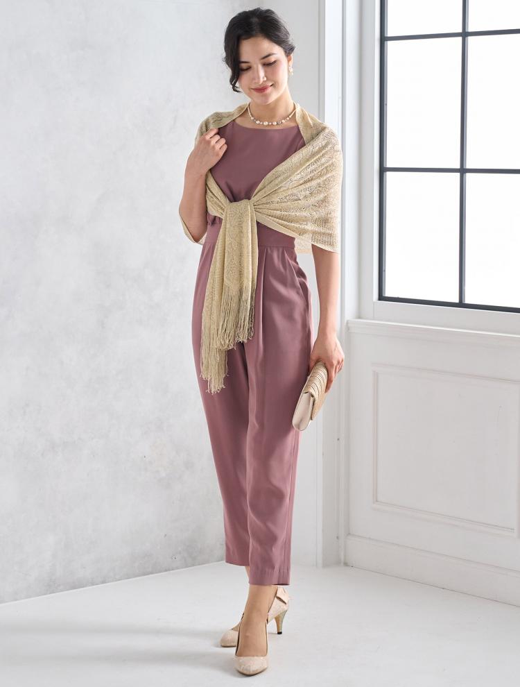 【M】ラッフルスリーブオールインワンドレス（ピンク）DPSET0613