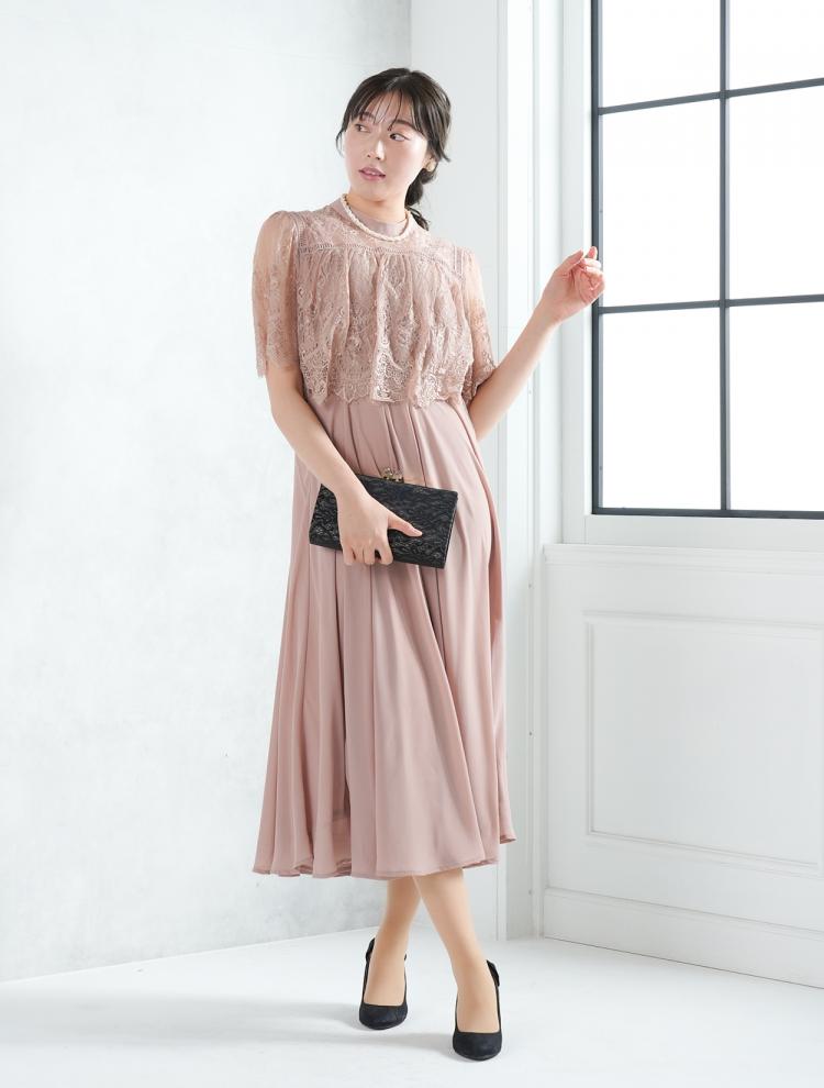 【M】ブラウス風レースロングドレス（ベージュ）DPSET0657