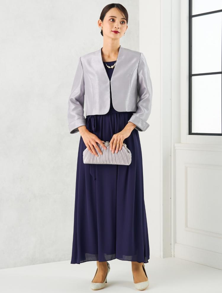 【M/L】袖レースロングドレス（ネイビー）DPSET0678