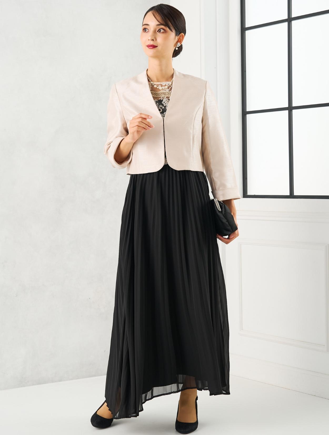 【M】レイヤードプリーツドレス（ブラック）DPSET0714