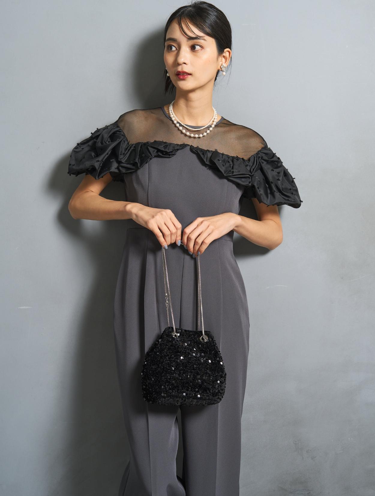 S/M/L】ラッフルスリーブオールインワンドレス（Cグレー）DPSET0807の