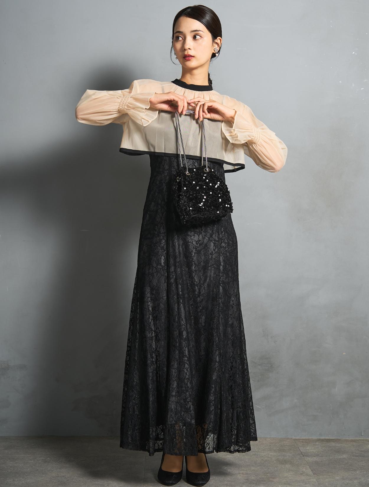 【M/L】クロスデザイン2wayブラウスドレス（ブラック）DPSET0860