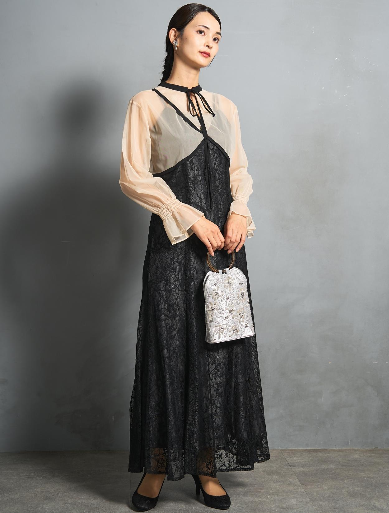 M/L】クロスデザイン2wayブラウスドレス（ブラック）DPSET0861の