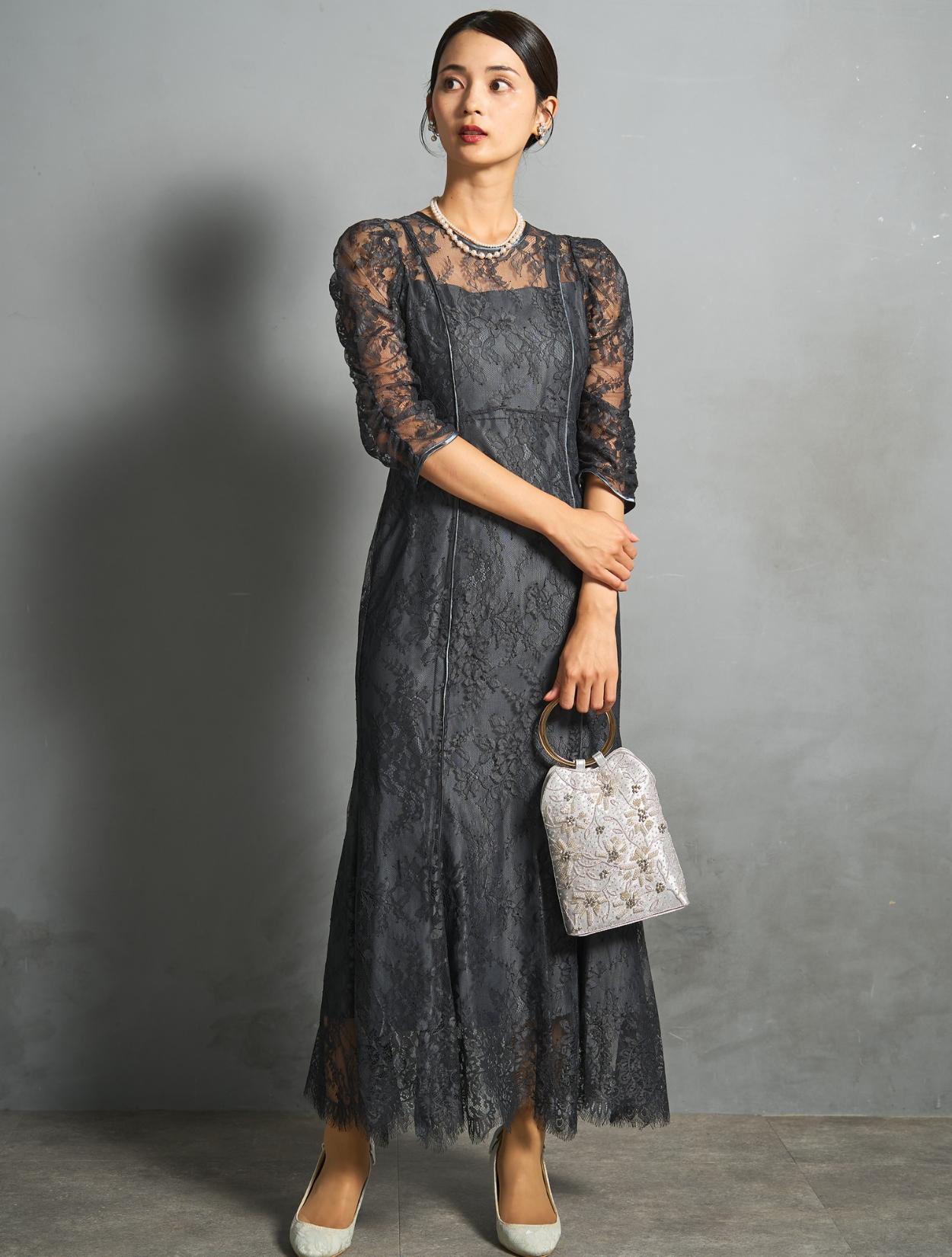 【M】ギャザースリーブマーメイドドレス（Cグレー）DPSET0875