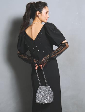 【M/L】アームカバー付きパールドレス（ブラック）DPSET0898