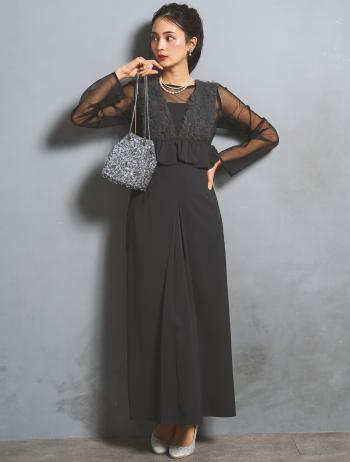 【S/M/L】ジャケット付きボリュームチュールドレス(ベージュ)DPSET0913