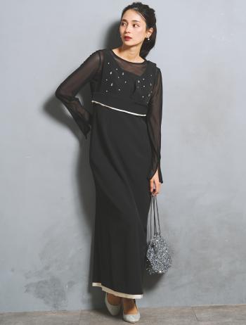 【M/L】ドロップビジュービスチェドレス（ブラック）ブラウスセットDPSET0917