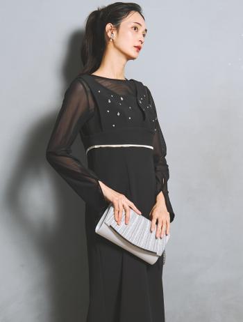 【M/L】ドロップビジュービスチェドレス（ブラック）ブラウスセットDPSET0918