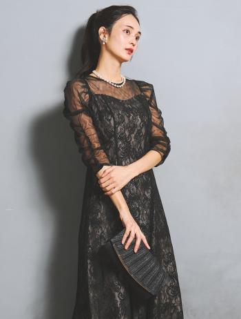 【M】シアースリーブ×レースドレス(ブラック)DPSET0921