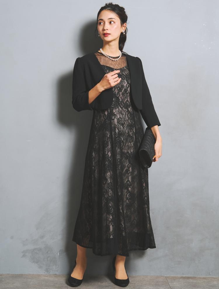 【M】シアースリーブ×レースドレス(ブラック)DPSET0922