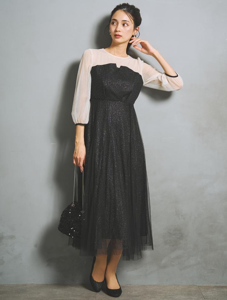 【M】ラメチュールビスチェドレス（ブラック）DPSET0947