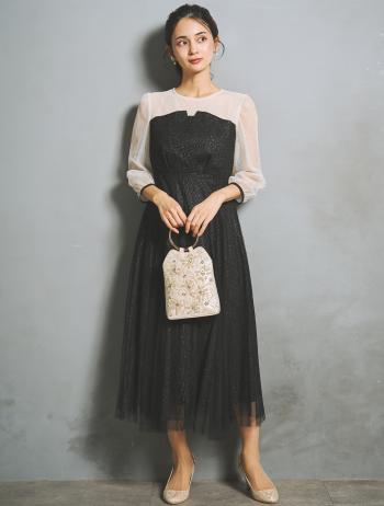 【M】ラメチュールビスチェドレス（ブラック）DPSET0948