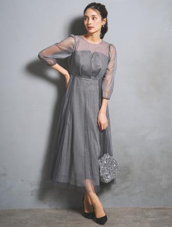【M】ラメチュールビスチェドレス（グレー）DPSET0949