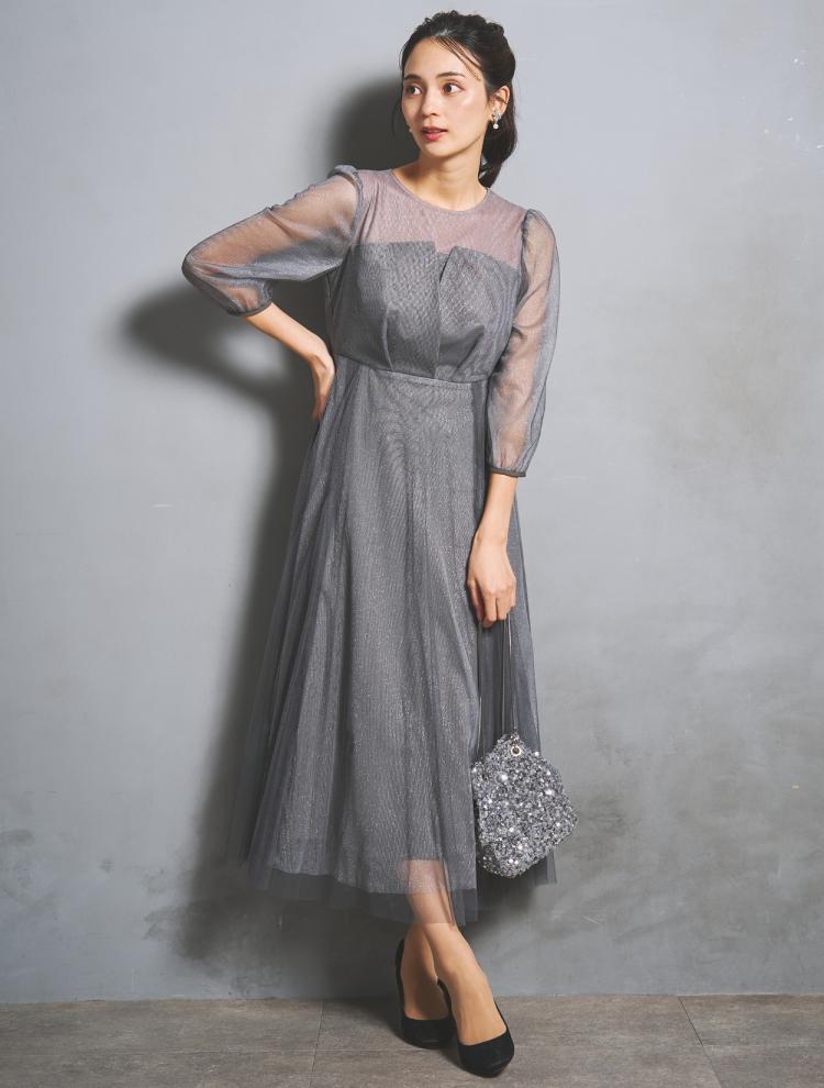 【M】ラメチュールビスチェドレス（グレー）DPSET0949