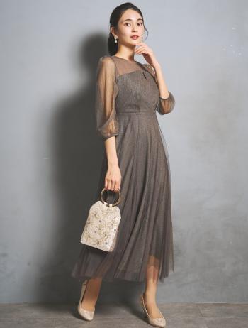 【M】ラメチュールビスチェドレス（ブラウンカーキ）DPSET0952
