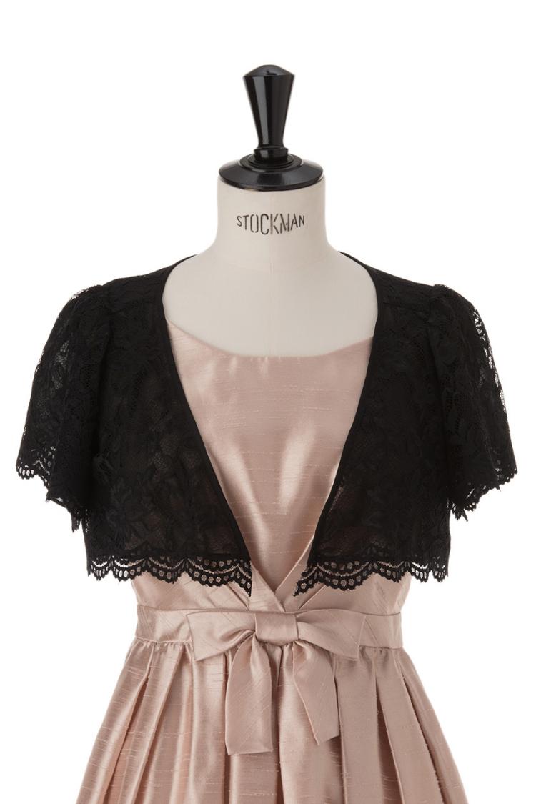 【LL/3L】花柄レースリバーシブルボレロ（ブラック）