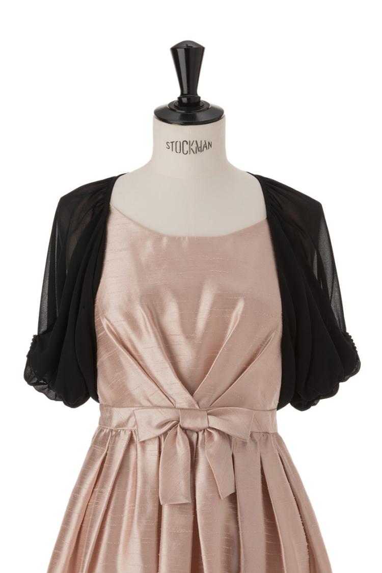 【F】袖ラインストーン５分袖ボレロ（ブラック）