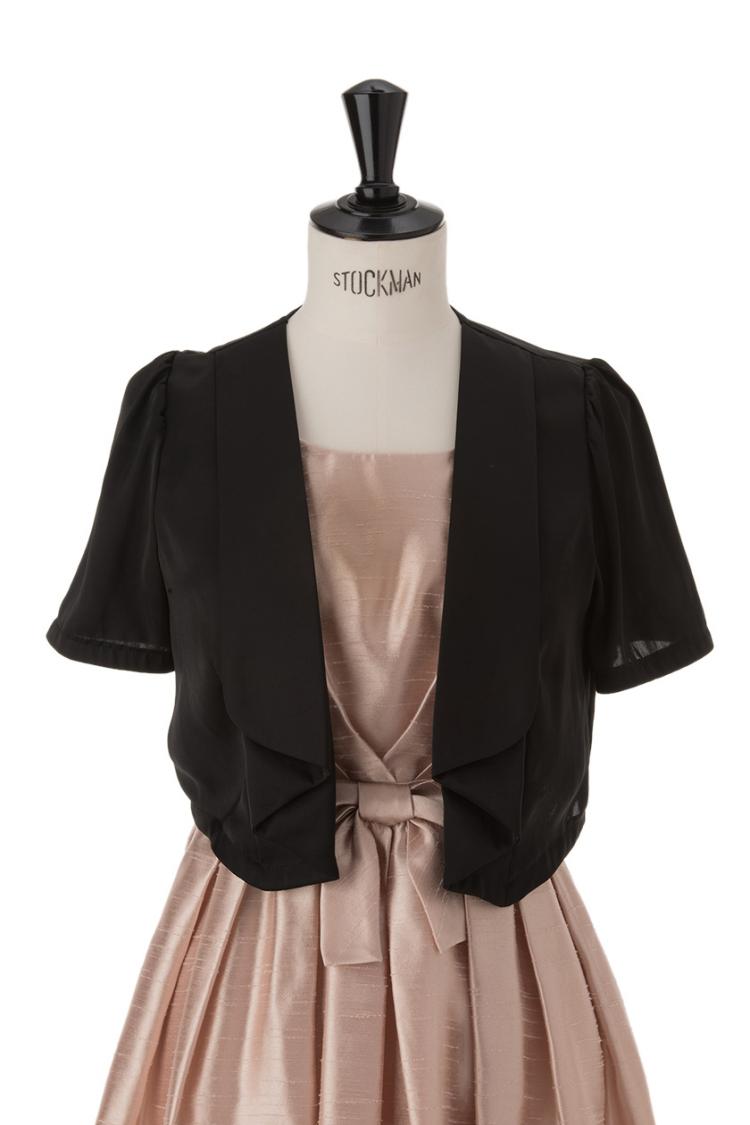 【3L/5L】襟付きサテンジャケットボレロ（ブラック）