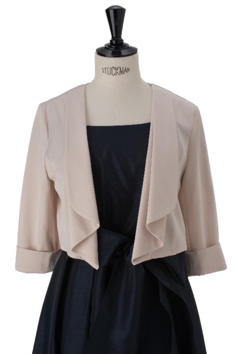 【F】エステルツイル七分袖ジャケットボレロ（ベージュ）