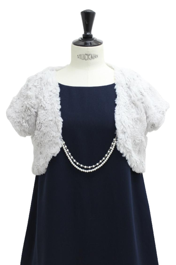 【M/L】パールチェーン付きフェイクファーボレロ（ライトグレー）