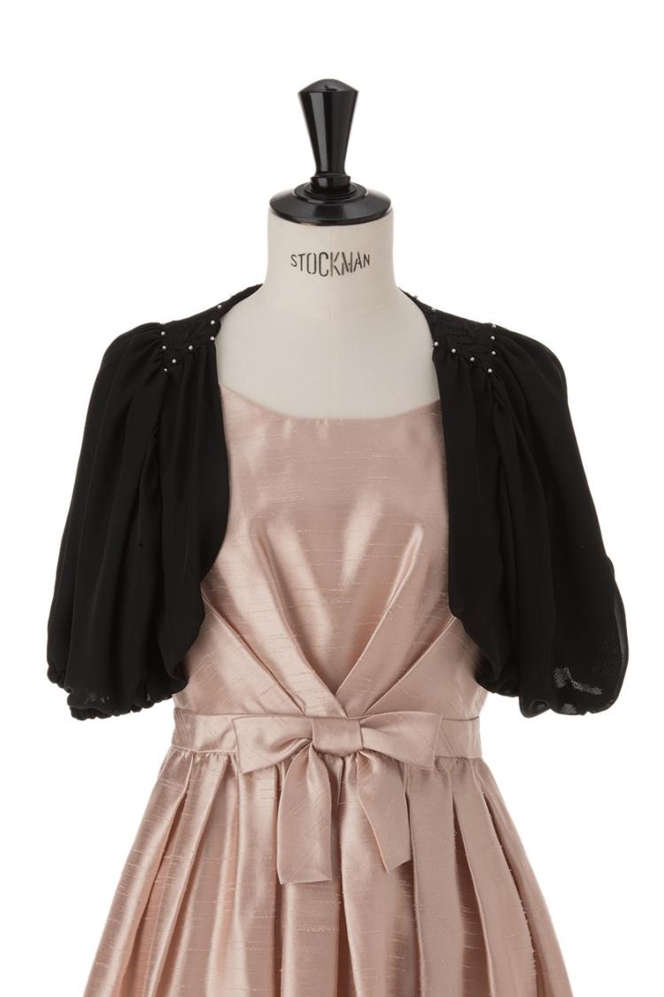 【F】レース×パール付きシフォンボレロ（ブラック）