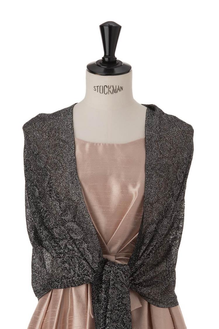 【F】花柄透かしラメストール（ブラック）