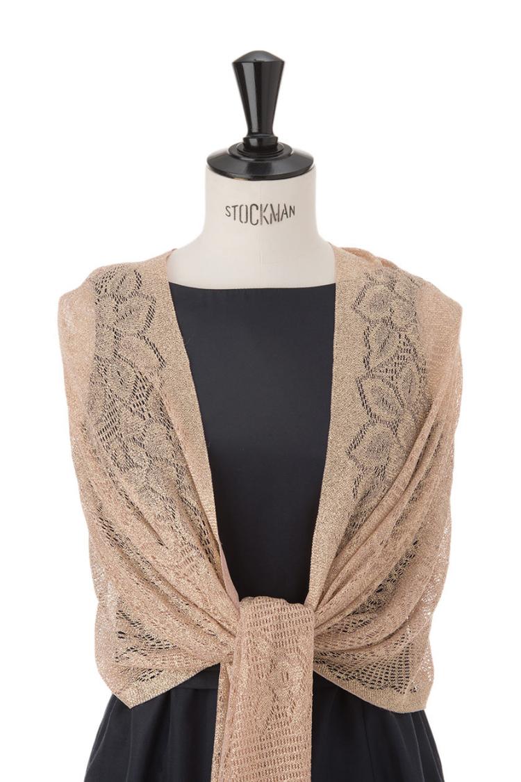 【F】花柄透かしラメストール（ピンク）