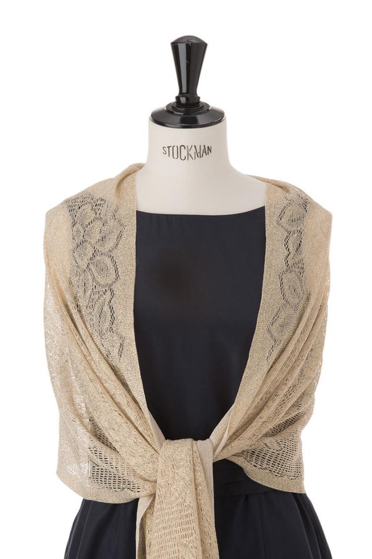 【F】花柄透かしラメストール（ゴールド）