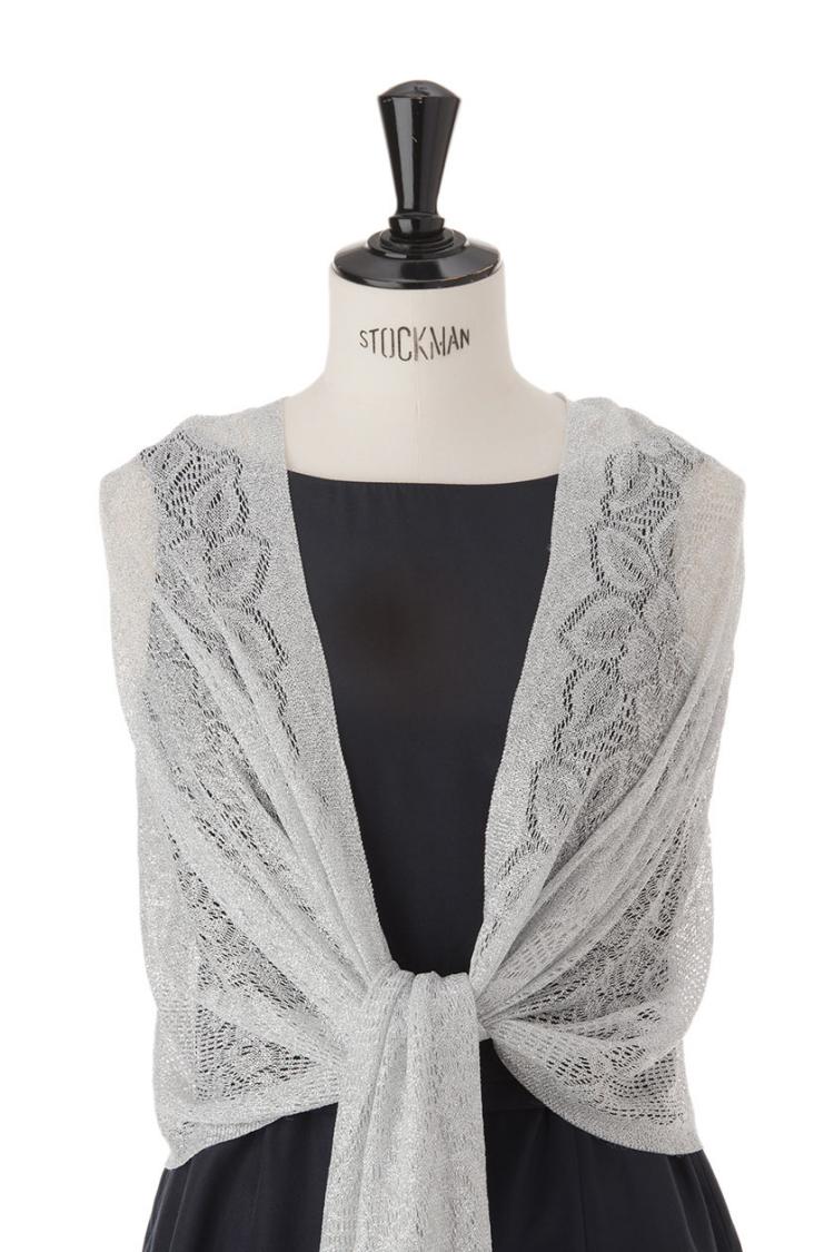 【F】花柄透かしラメストール（シルバー）