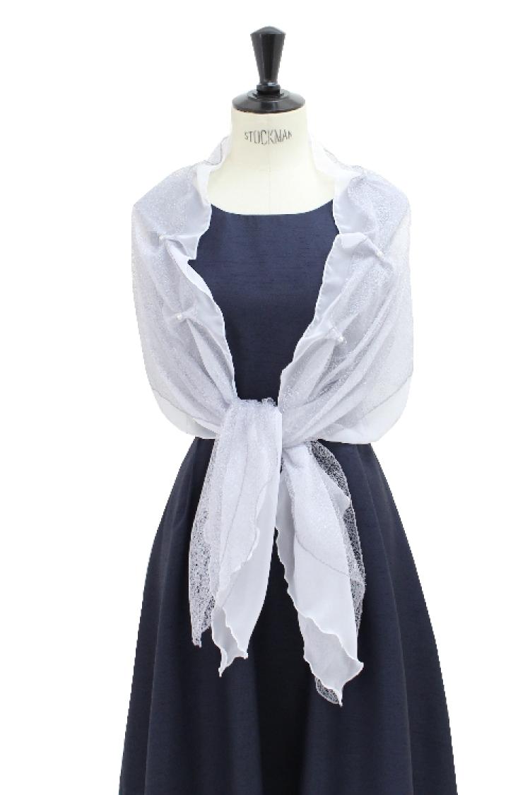 【F】ランダムレース×シフォン重ねストール（Lグレー）