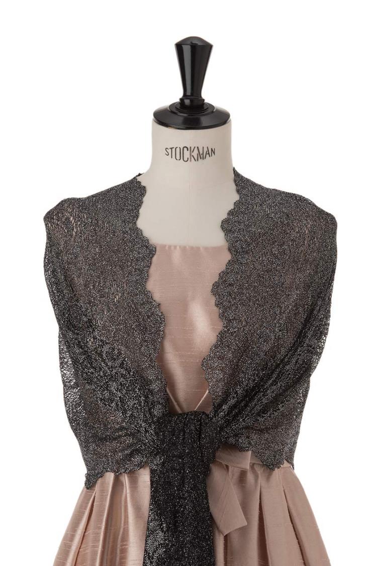 【F】大判ラメニットストール（ブラック）