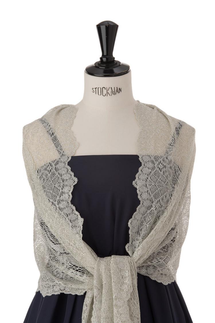 【F】大判ラメニットストール（シルバー）