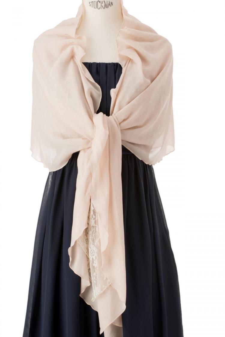 【3L】ラメレース×シフォン袖通しショール（ベージュ）